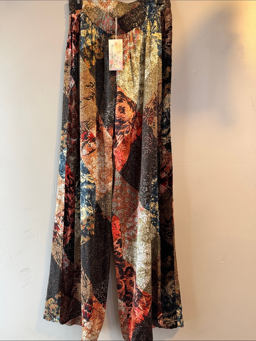 100% Silk NWT Johnny Was Patchwork Wide legged Multi-Colored pants